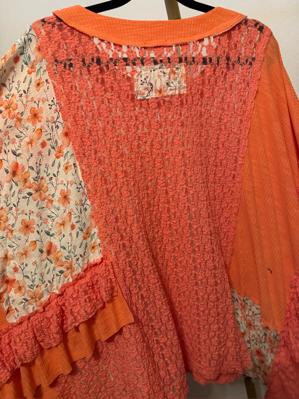 POL Orange Floral Patchwork Ruffle Tunic - Picture 2 of 7